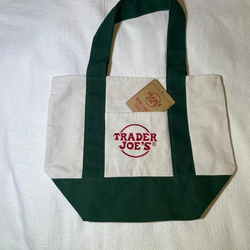 New with Tags! Set of 2: GREEN - Trader Joe's Large & Mini Canvas Totes - Picture 3 of 14